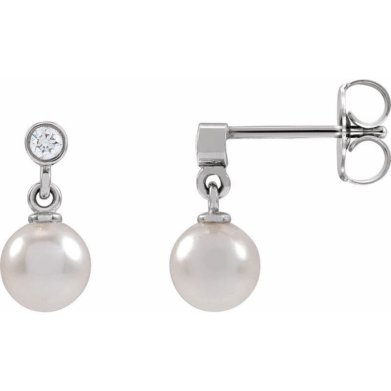 Accented Pearl Earrings — Cultured White Akoya