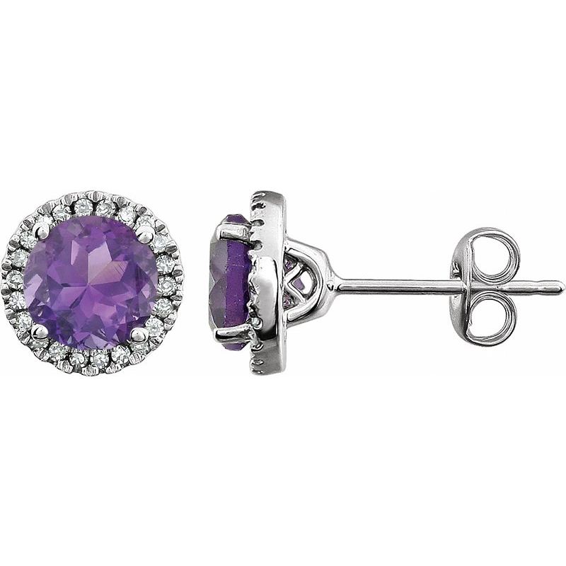 Round 4-Prong Halo-Style Birthstone Earrings