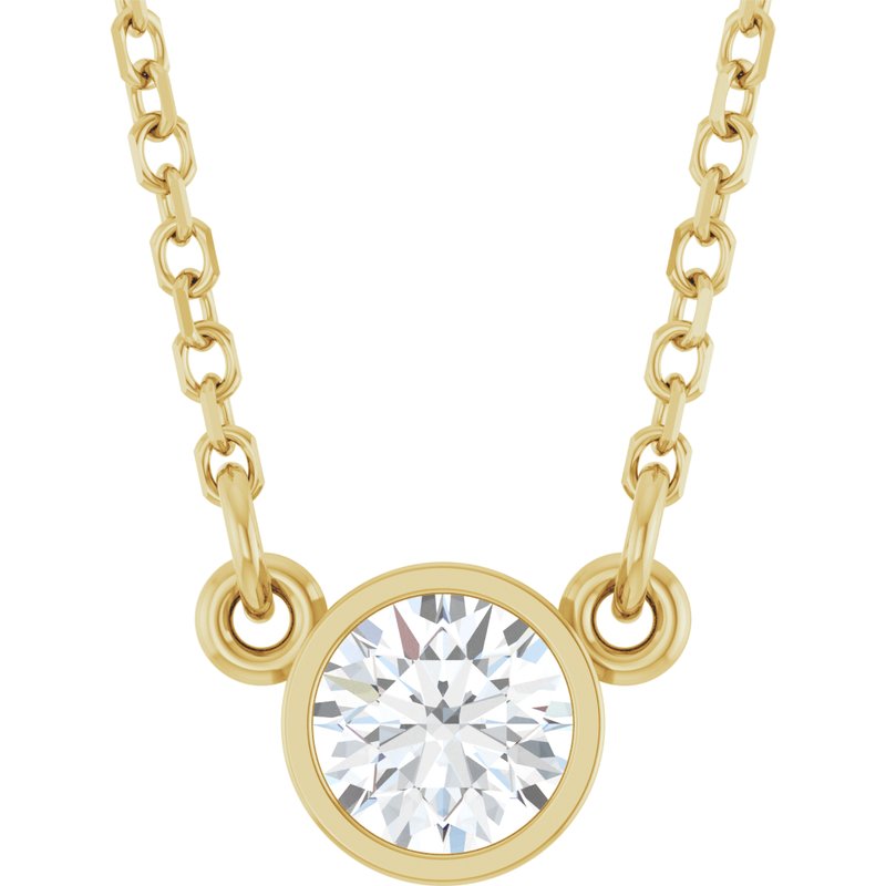 Bezel-Set Solitaire Birthstone Necklace — Lab-Grown Moissanite 18"
