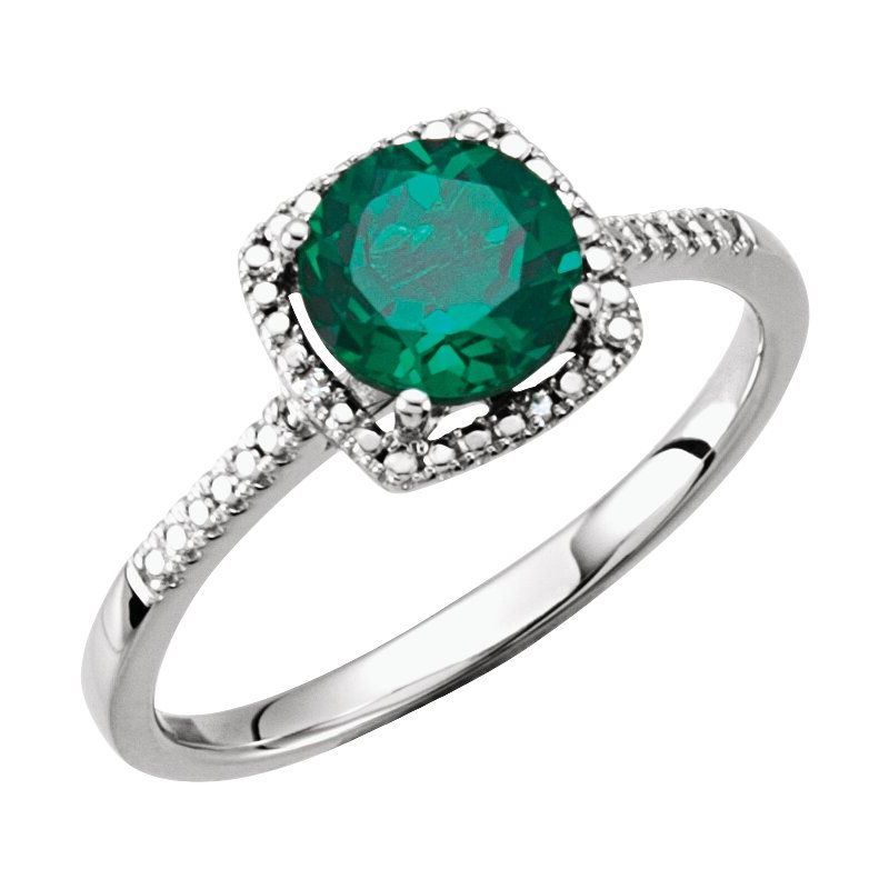 Halo-Style Birthstone Ring — Natural & .01 ctw Diamond