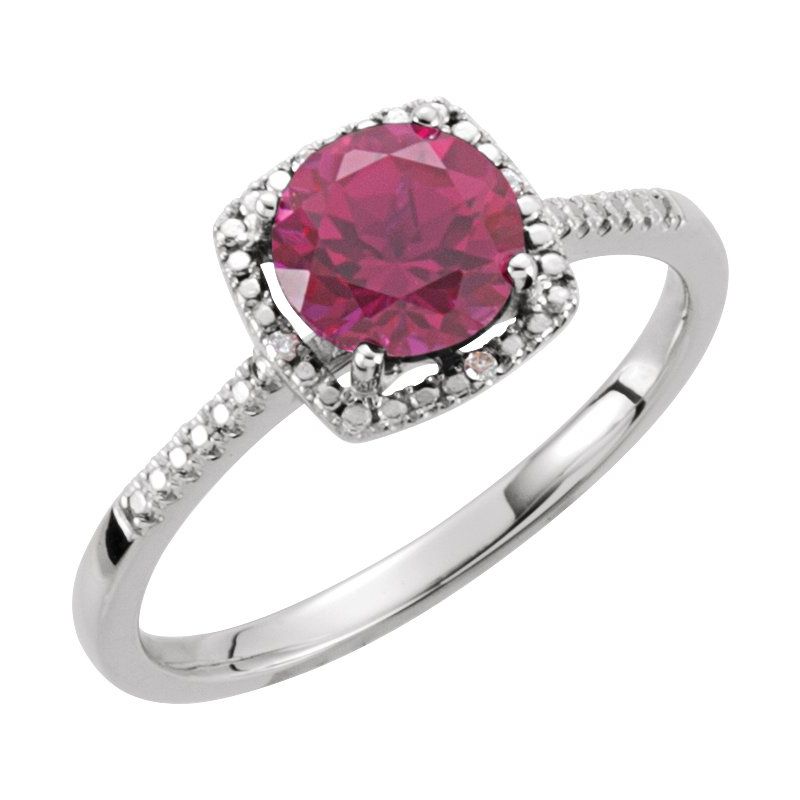 Halo-Style Birthstone Ring — Natural & .01 ctw Diamond
