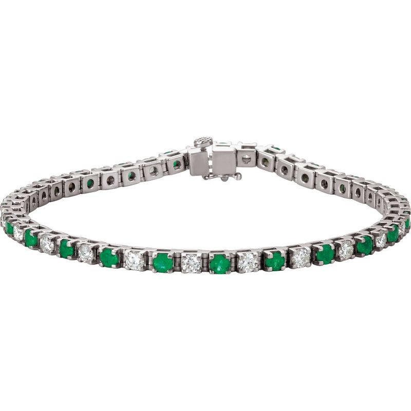 Natural Emerald & 2 1/3 ctw Natural Diamond Line 7″ Bracelet