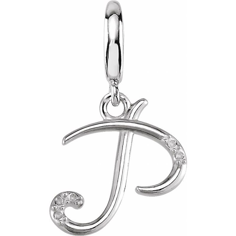 Accented Initial Charm/Pendant — Script .03 ctw Natural Diamond