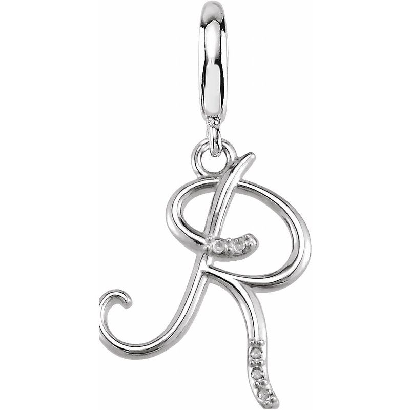 Accented Initial Charm/Pendant — Script .03 ctw Natural Diamond