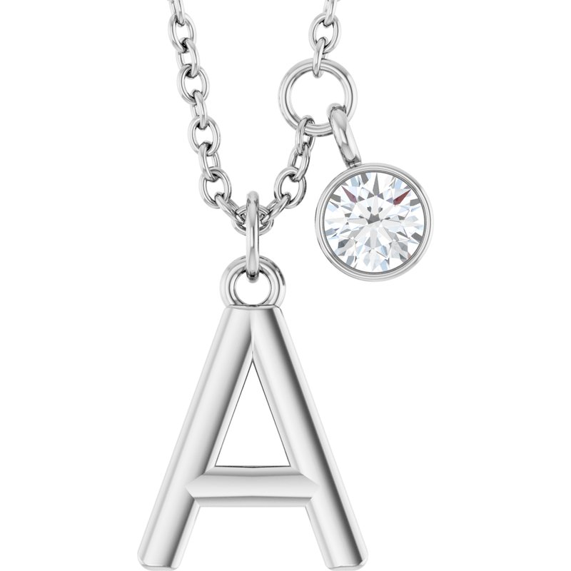 Accented Initial Necklace — 1/10 ct Diamond 16-18″