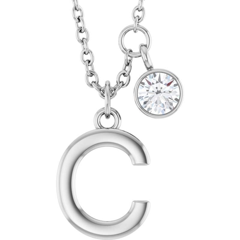 Accented Initial Necklace — 1/10 ct Diamond 16-18″