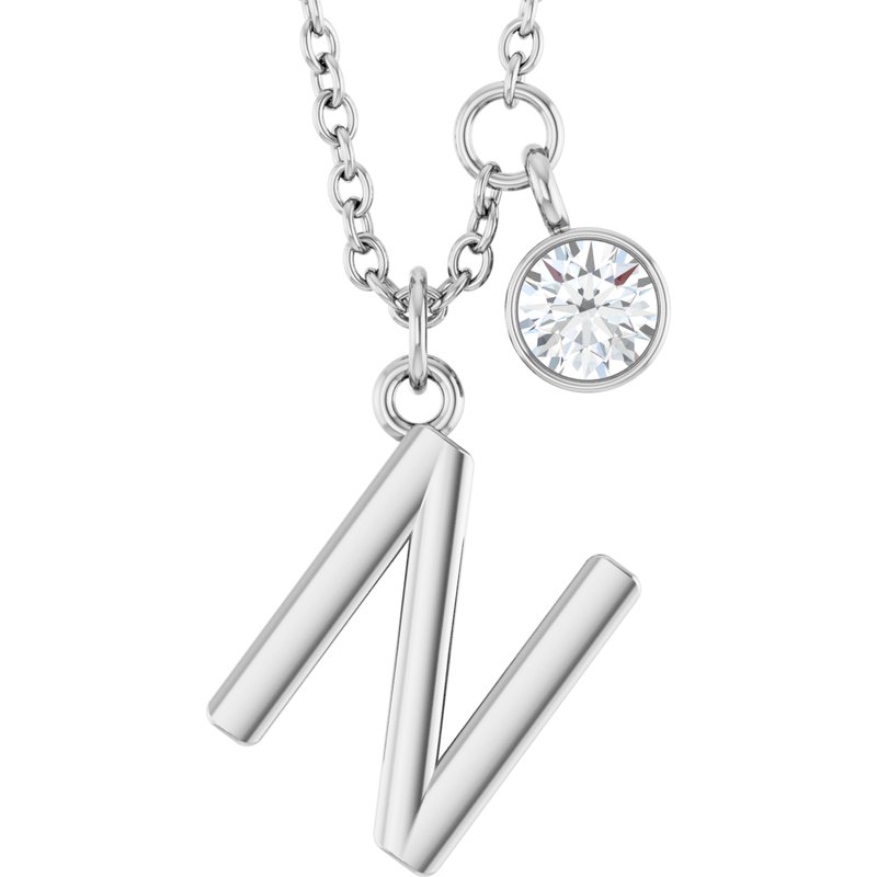 Accented Initial Necklace — 1/10 ct Diamond 16-18″
