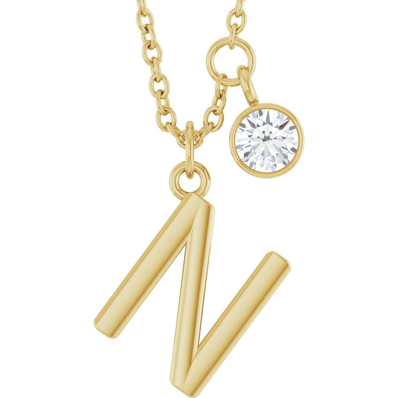 Accented Initial Necklace — 1/10 ct Diamond 16-18″