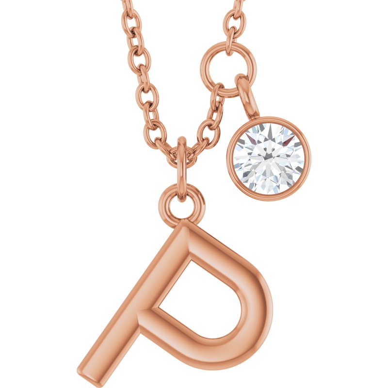 Accented Initial Necklace — 1/10 ct Diamond 16-18″