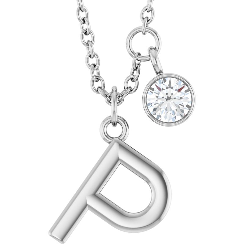 Accented Initial Necklace — 1/10 ct Diamond 16-18″