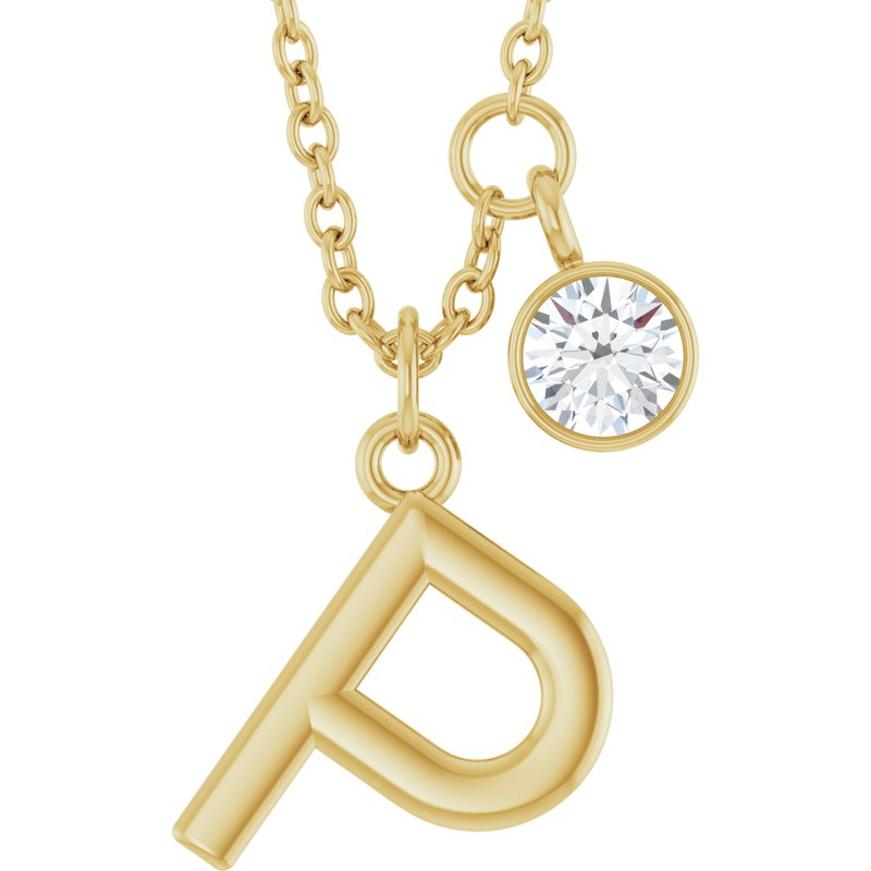 Accented Initial Necklace — 1/10 ct Diamond 16-18″