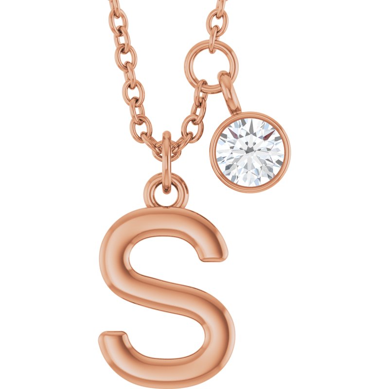 Accented Initial Necklace — 1/10 ct Diamond 16-18″