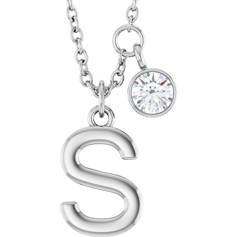 Accented Initial Necklace — 1/10 ct Diamond 16-18″