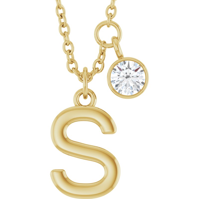 Accented Initial Necklace — 1/10 ct Diamond 16-18″