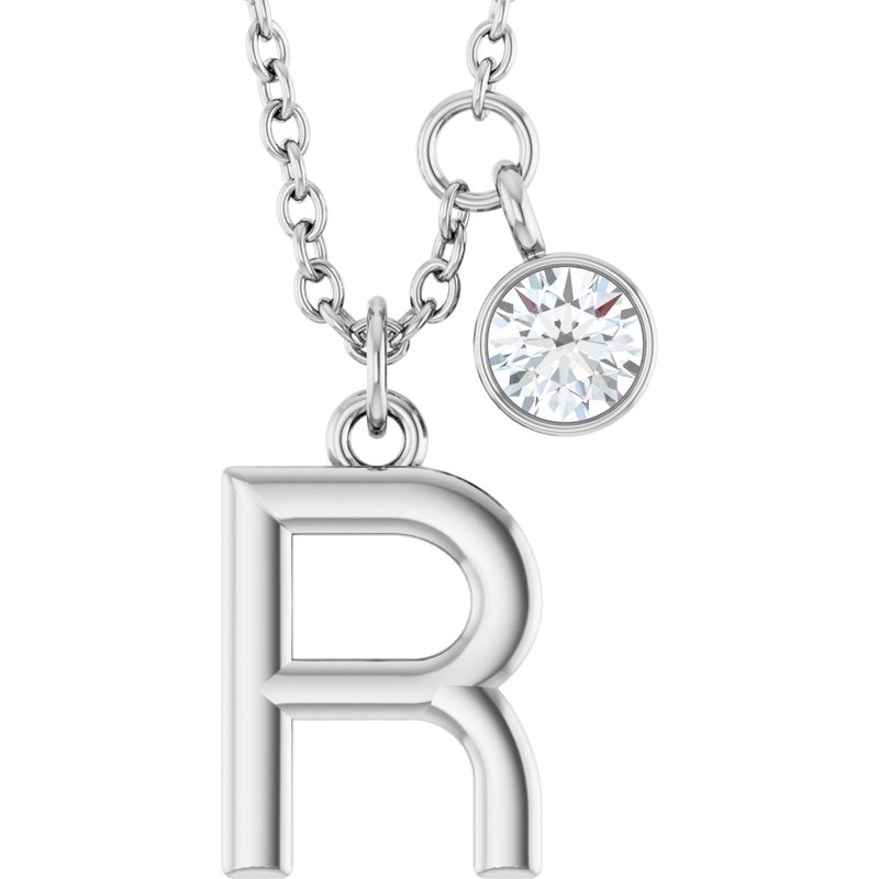 Accented Initial Necklace — 1/10 ct Diamond 16-18″