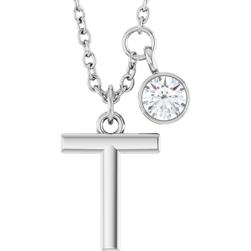 Accented Initial Necklace — 1/10 ct Diamond 16-18″