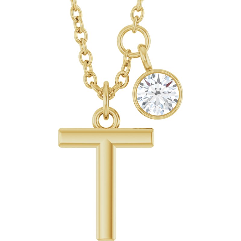 Accented Initial Necklace — 1/10 ct Diamond 16-18″