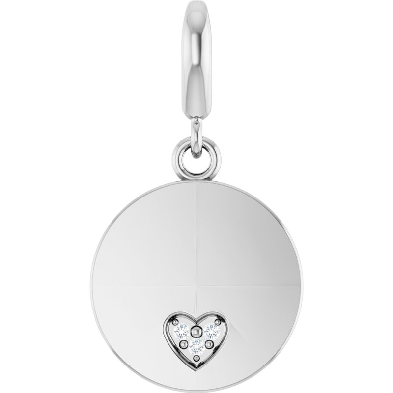 Engravable Accented Heart Charm/Pendant — .01 ctw Diamond