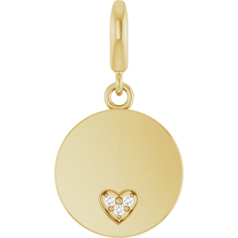 Engravable Accented Heart Charm/Pendant — .01 ctw Diamond