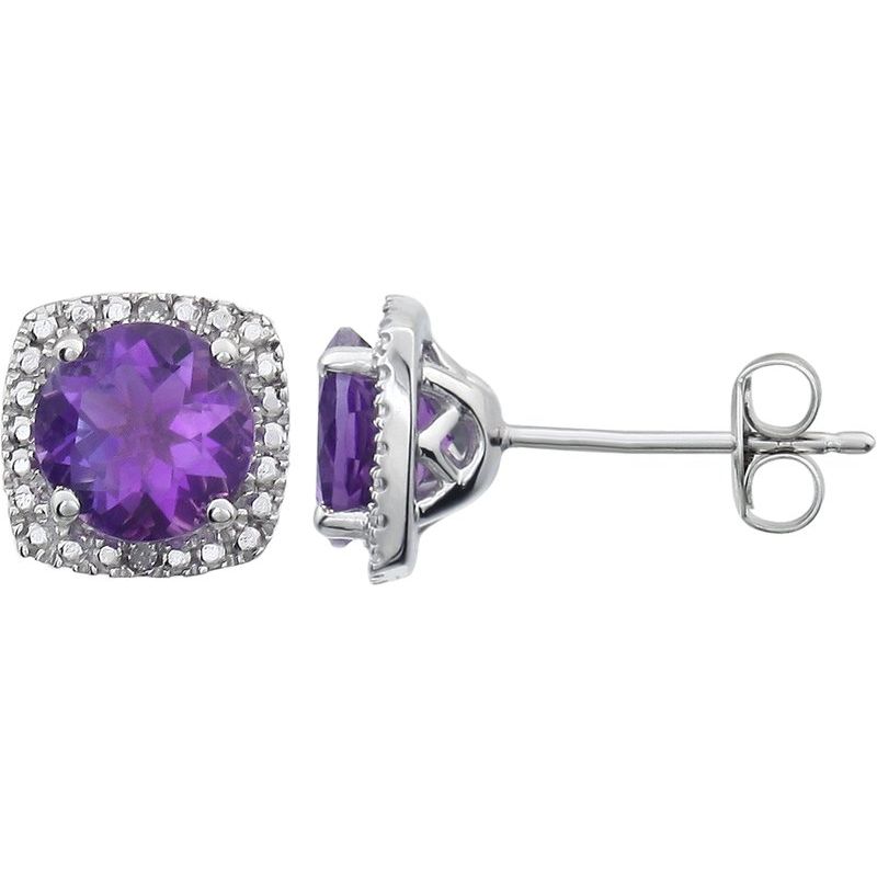 Round 4-Prong Halo-Style Birthstone Stud Earrings