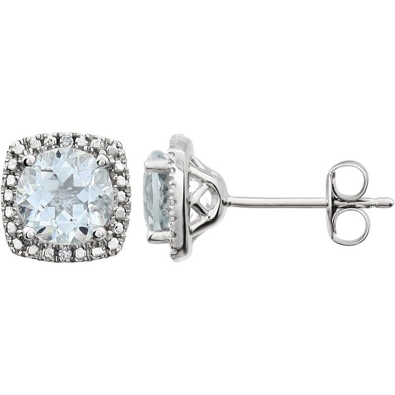 Round 4-Prong Halo-Style Birthstone Stud Earrings