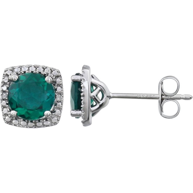 Round 4-Prong Halo-Style Birthstone Stud Earrings