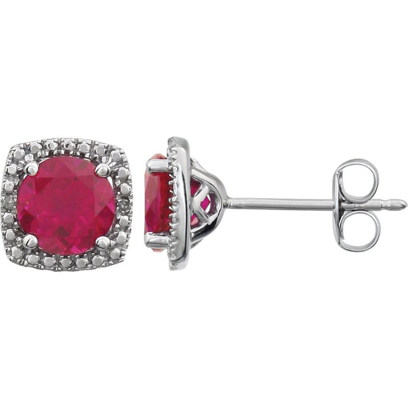 Round 4-Prong Halo-Style Birthstone Stud Earrings