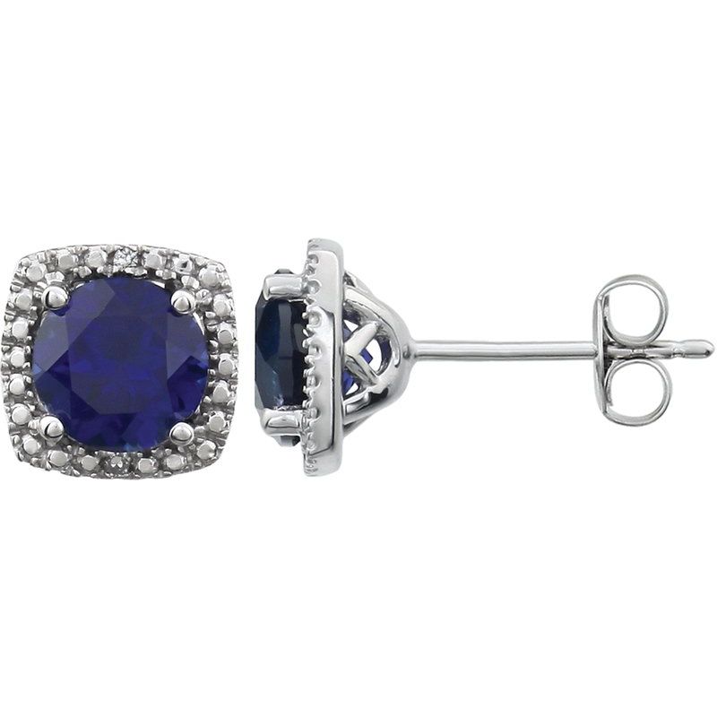 Round 4-Prong Halo-Style Birthstone Stud Earrings