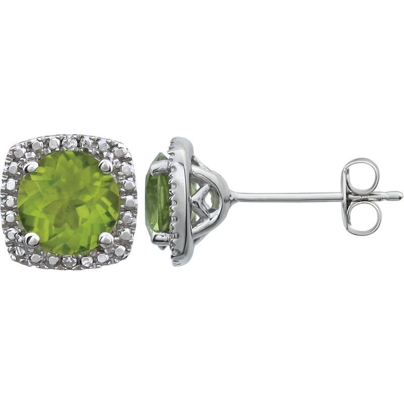 Round 4-Prong Halo-Style Birthstone Stud Earrings