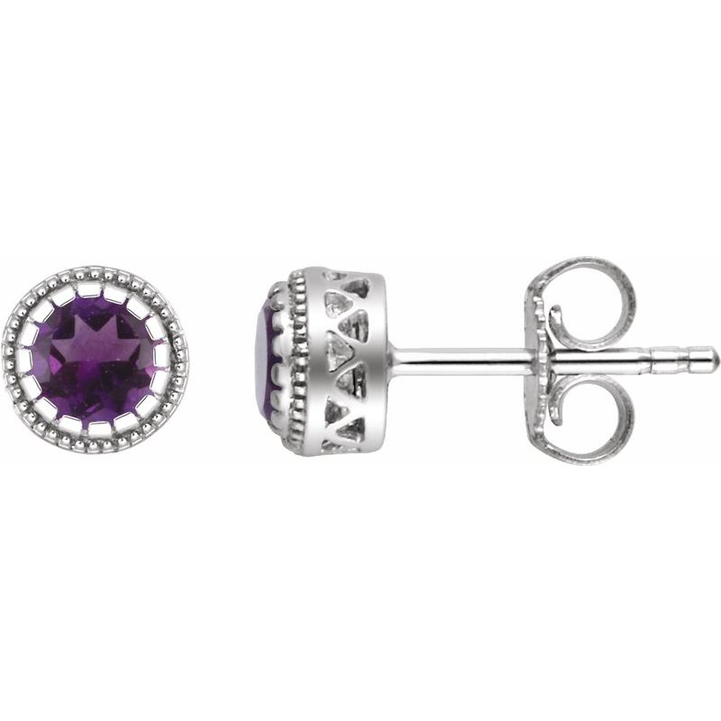 Milgrain Bezel-Set Birthstone Stud Earrings