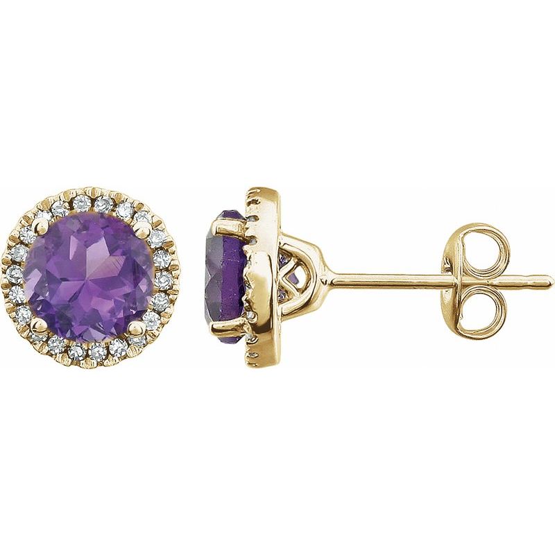Round 4-Prong Halo-Style Birthstone Earrings