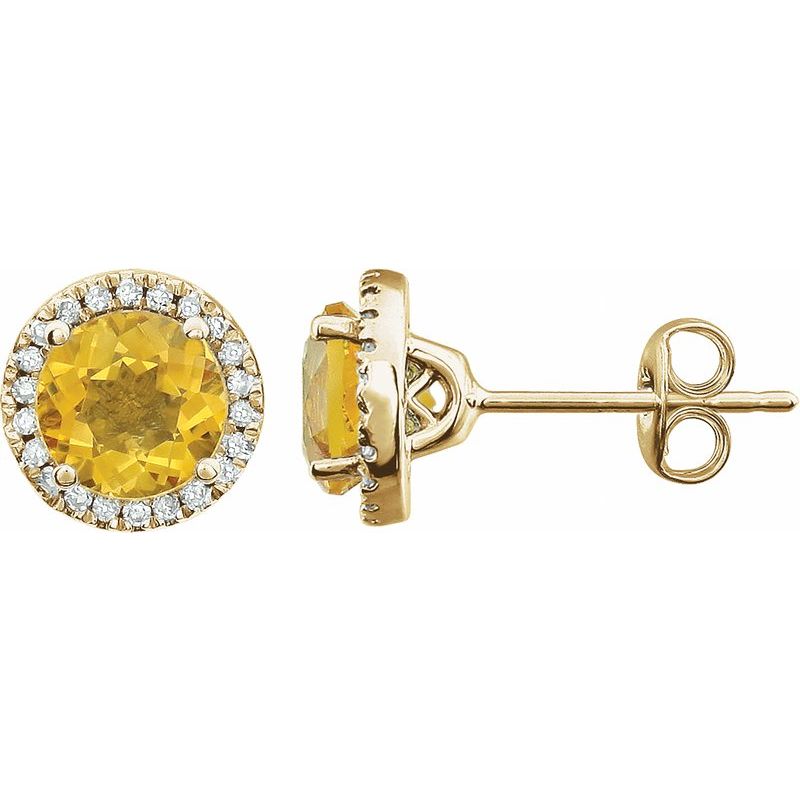 Round 4-Prong Halo-Style Birthstone Earrings