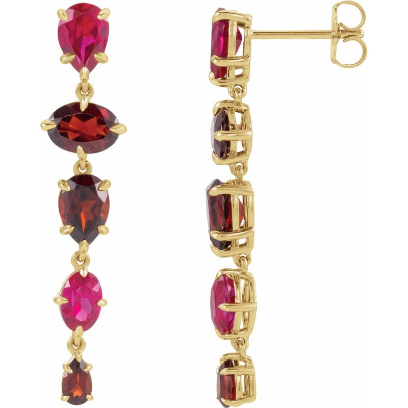 Multi-Stone Dangle Earrings — Lab-grown Ruby & Natural Mozambique Garnet