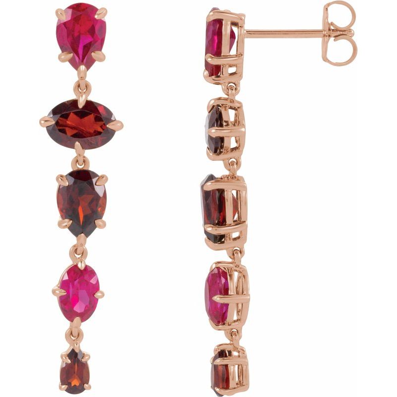 Multi-Stone Dangle Earrings — Lab-grown Ruby & Natural Mozambique Garnet