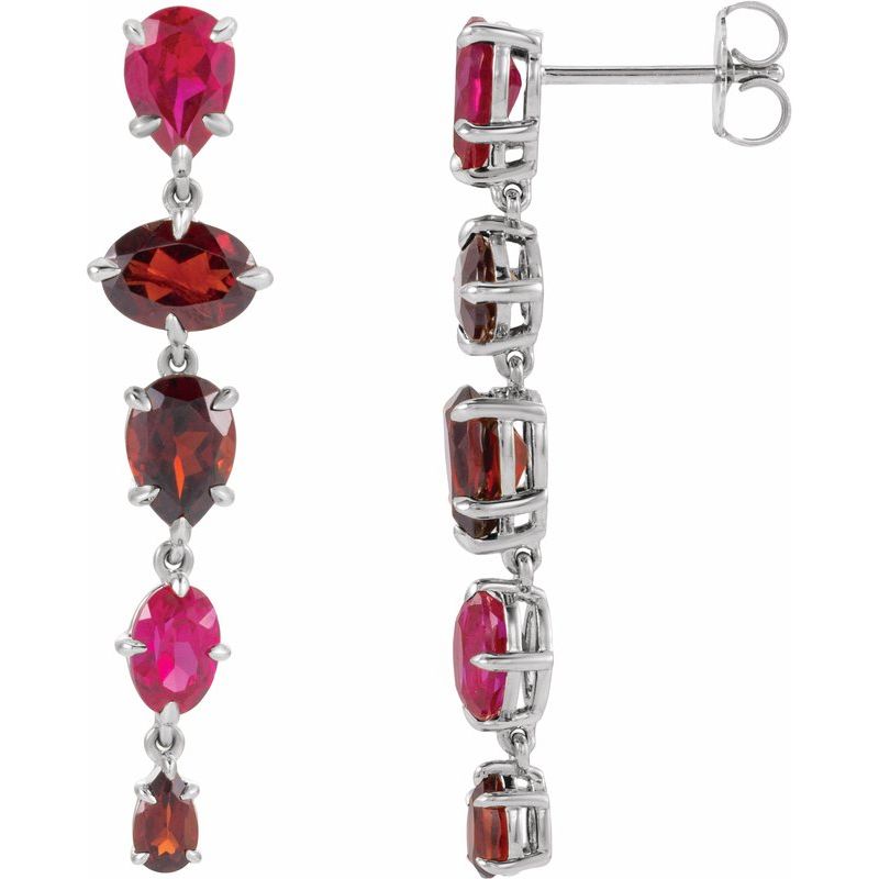 Multi-Stone Dangle Earrings — Lab-grown Ruby & Natural Mozambique Garnet