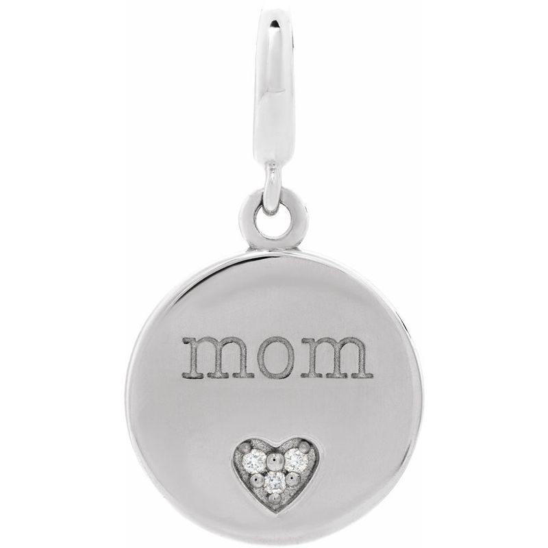 Engravable Accented Heart Charm/Pendant — .01 ctw Diamond
