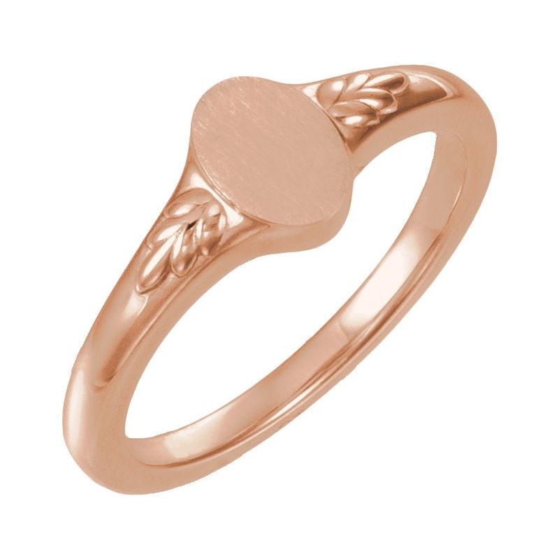 Engravable Wheat Pattern Oval Signet Ring