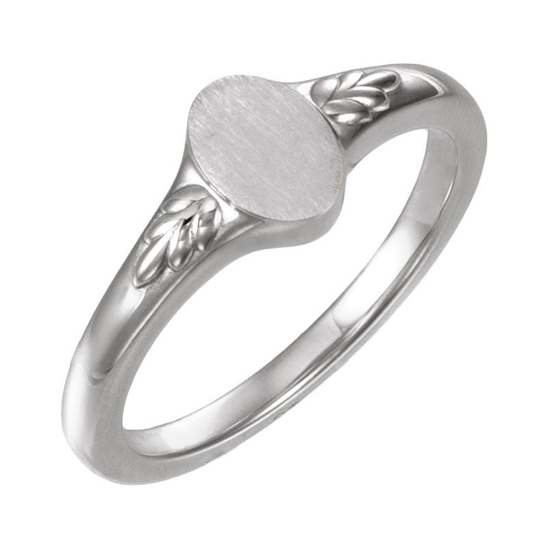 Engravable Wheat Pattern Oval Signet Ring