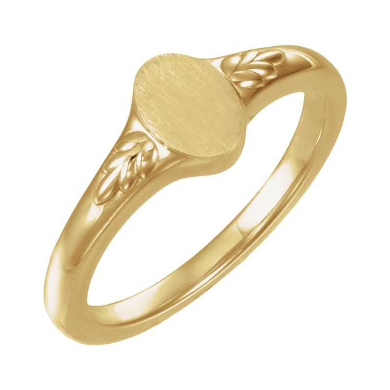 Engravable Wheat Pattern Oval Signet Ring