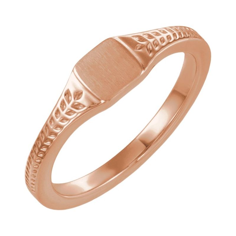 Engravable Wheat Pattern Square Signet Ring