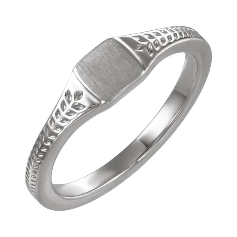 Engravable Wheat Pattern Square Signet Ring