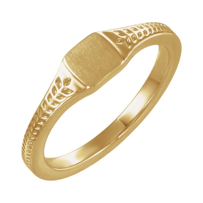 Engravable Wheat Pattern Square Signet Ring