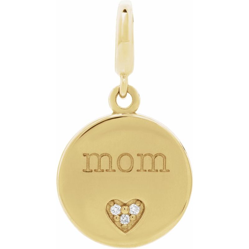Engravable Accented Heart Charm/Pendant — .01 ctw Diamond