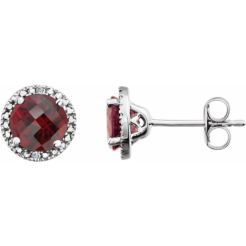 Round 4-Prong Halo-Style Birthstone Stud Earrings — Natural & .01 ctw Diamond