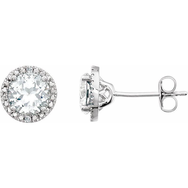Round 4-Prong Halo-Style Birthstone Stud Earrings — Natural & .01 ctw Diamond