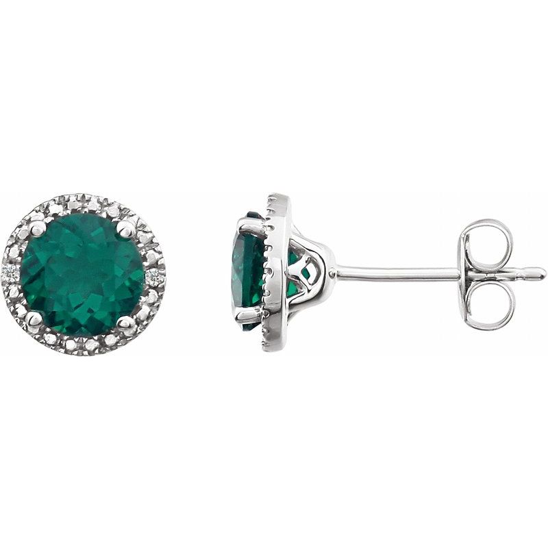 Round 4-Prong Halo-Style Birthstone Stud Earrings — Natural & .01 ctw Diamond