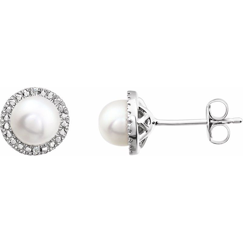 Round 4-Prong Halo-Style Birthstone Stud Earrings — Natural & .01 ctw Diamond