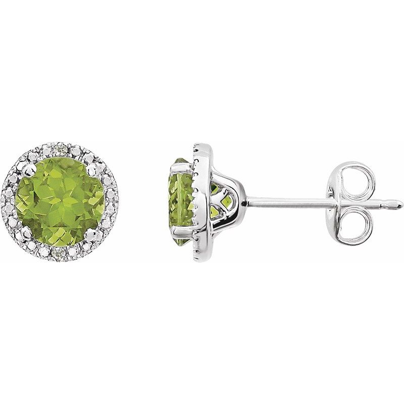 Round 4-Prong Halo-Style Birthstone Stud Earrings — Natural & .01 ctw Diamond