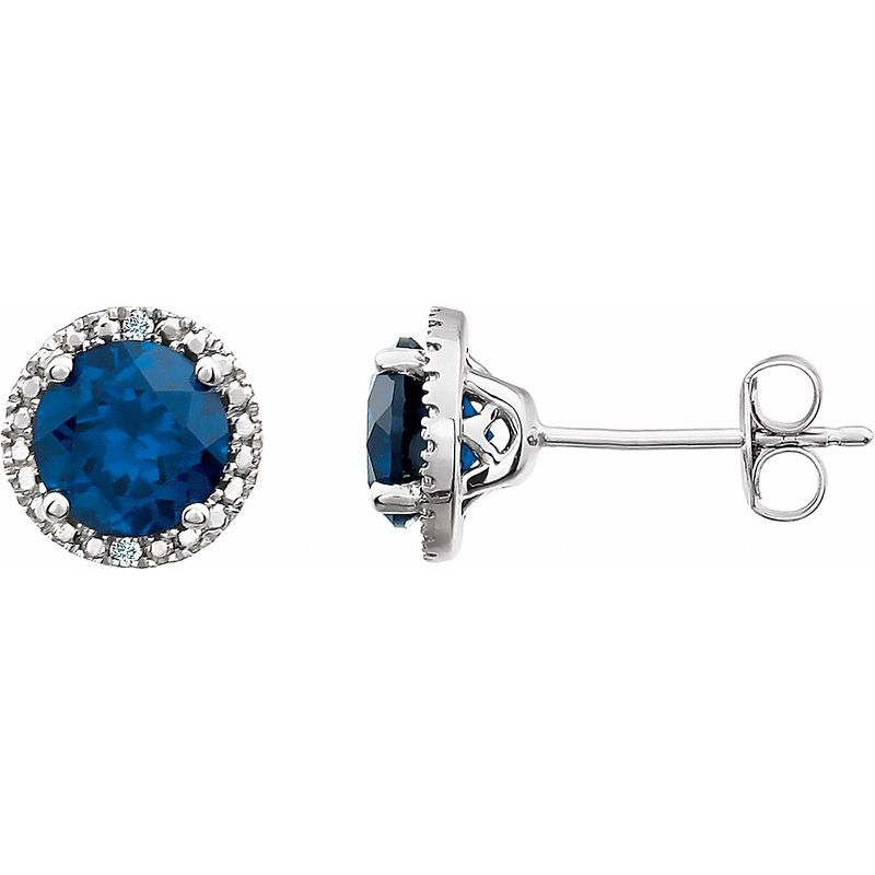 Round 4-Prong Halo-Style Birthstone Stud Earrings — Natural & .01 ctw Diamond