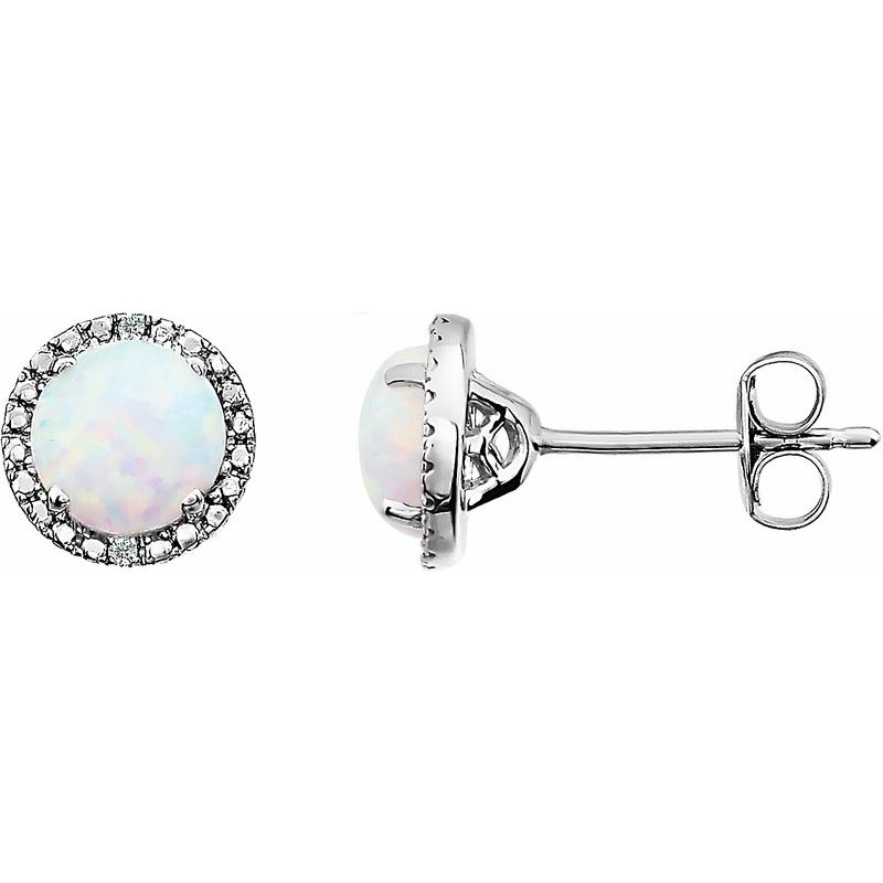 Round 4-Prong Halo-Style Birthstone Stud Earrings — Natural & .01 ctw Diamond